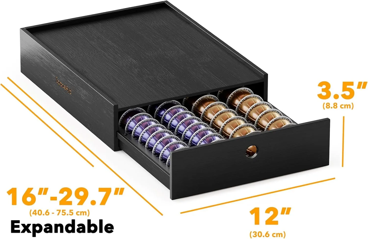 SpaceAid Bamboo Coffee Pod Holder Drawer Storage for Nespresso Vertuo Capsule, Pods Holder Organizer Tray for Nespresso Vertuo Holders, Compatible with 40 Big or 56 Small Vertuoline Pods (Black)