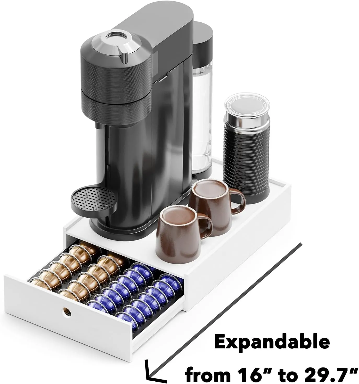 SpaceAid Bamboo Coffee Pod Holder Drawer Storage for Nespresso Vertuo Capsule, Pods Holder Organizer Tray for Nespresso Vertuo Holders, Compatible with 40 Big or 56 Small Vertuoline Pods (White)