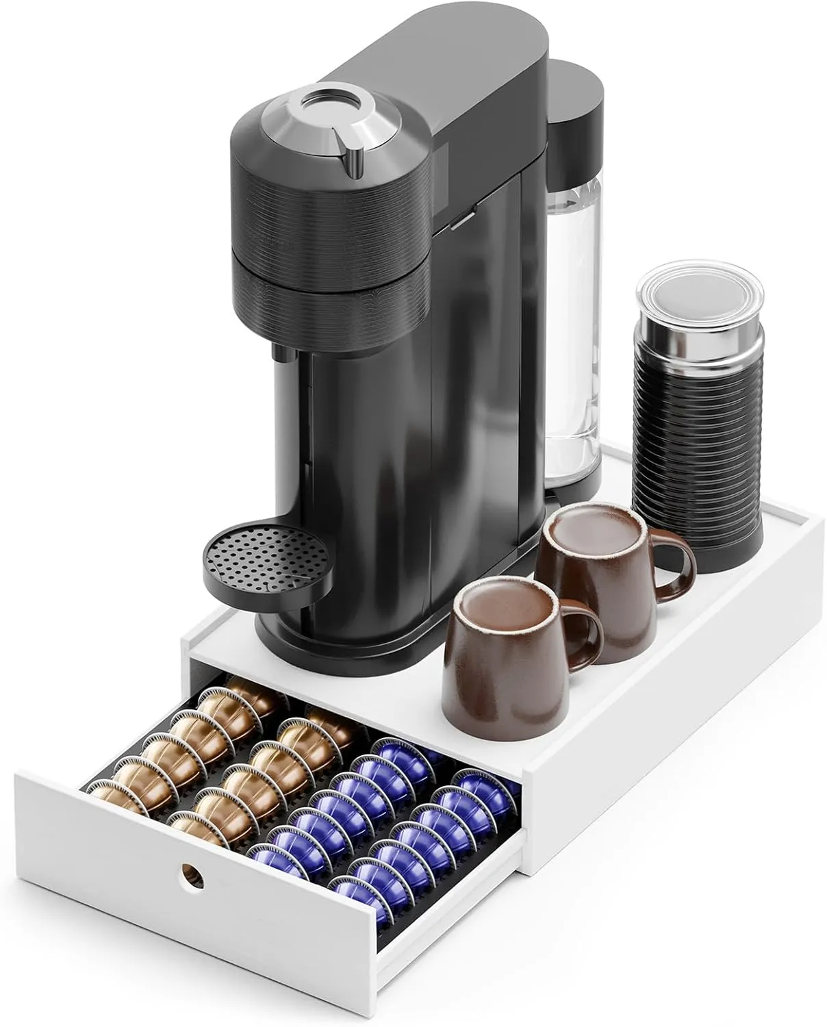 SpaceAid Bamboo Coffee Pod Holder Drawer Storage for Nespresso Vertuo Capsule, Pods Holder Organizer Tray for Nespresso Vertuo Holders, Compatible with 40 Big or 56 Small Vertuoline Pods (White)