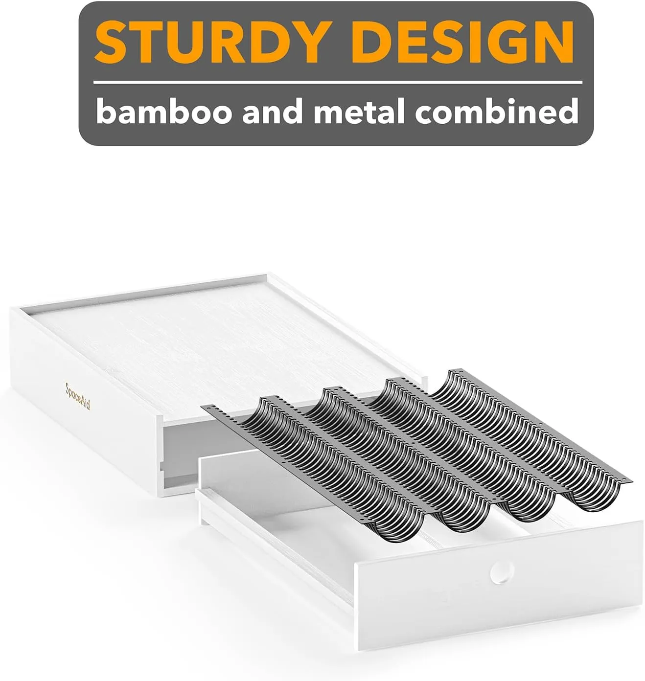 SpaceAid Bamboo Coffee Pod Holder Drawer Storage for Nespresso Vertuo Capsule, Pods Holder Organizer Tray for Nespresso Vertuo Holders, Compatible with 40 Big or 56 Small Vertuoline Pods (White)
