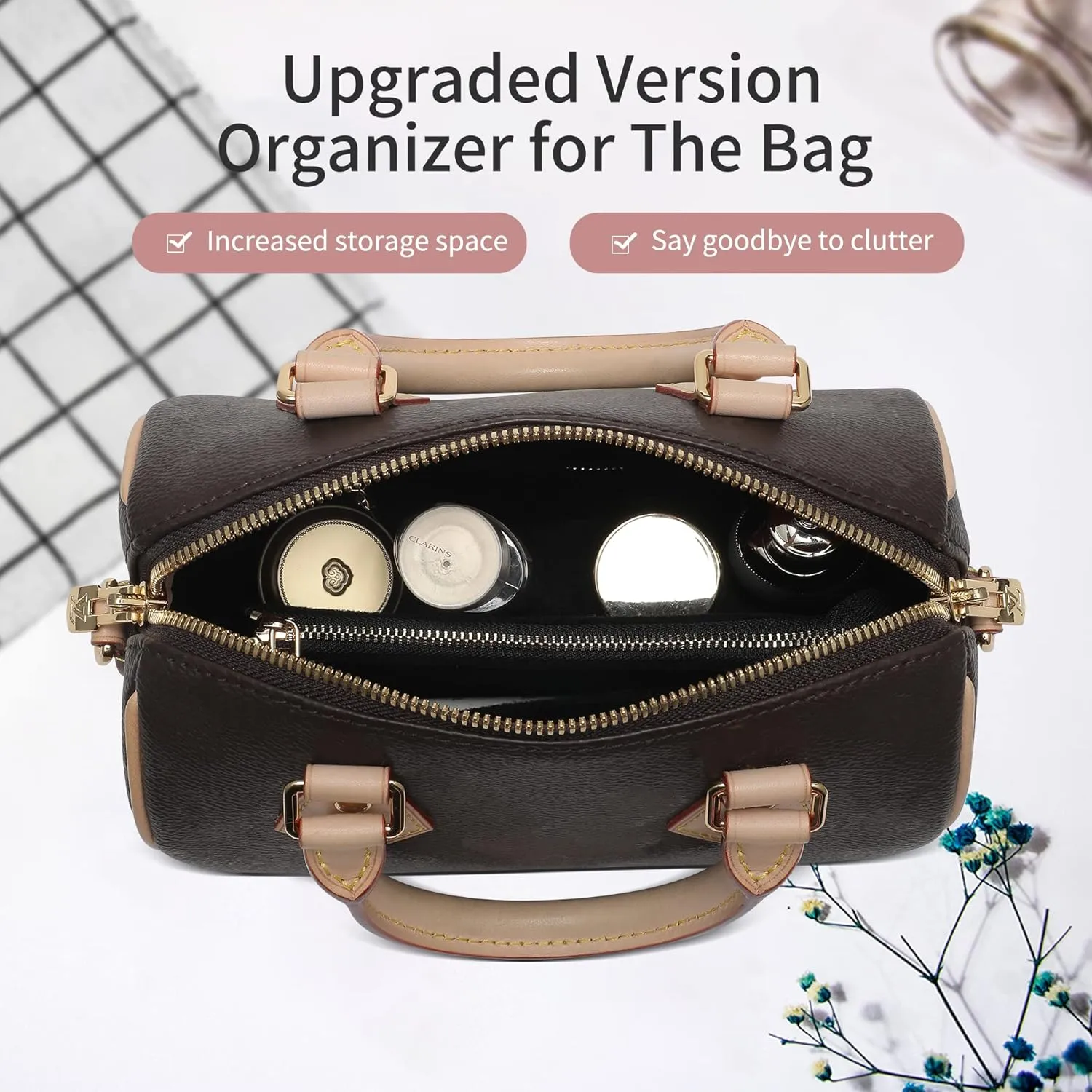 Speedy 20 Alma BB Felt Organizer Insert, Purse Organizer Insert for Handbags with Zipper Pocket and Bag in Bag (Black, Small)