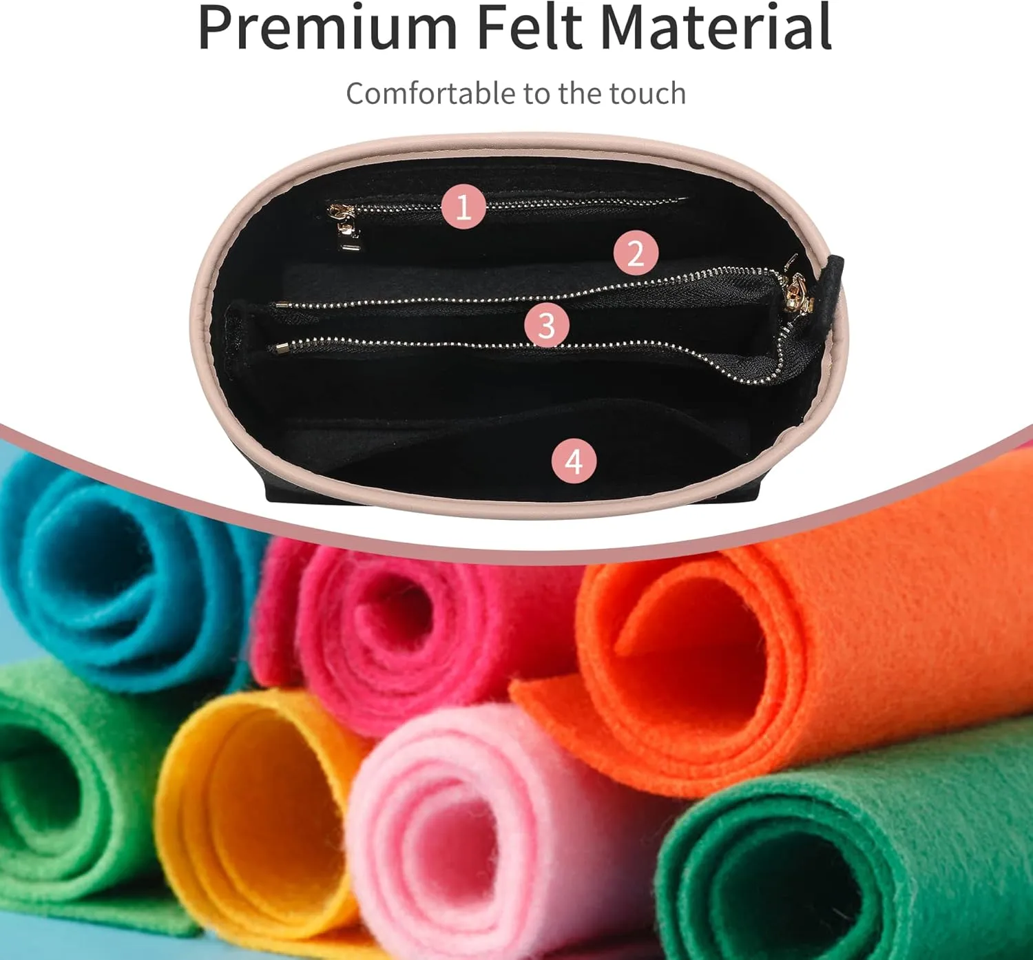 Speedy 20 Alma BB Felt Organizer Insert, Purse Organizer Insert for Handbags with Zipper Pocket and Bag in Bag (Black, Small)