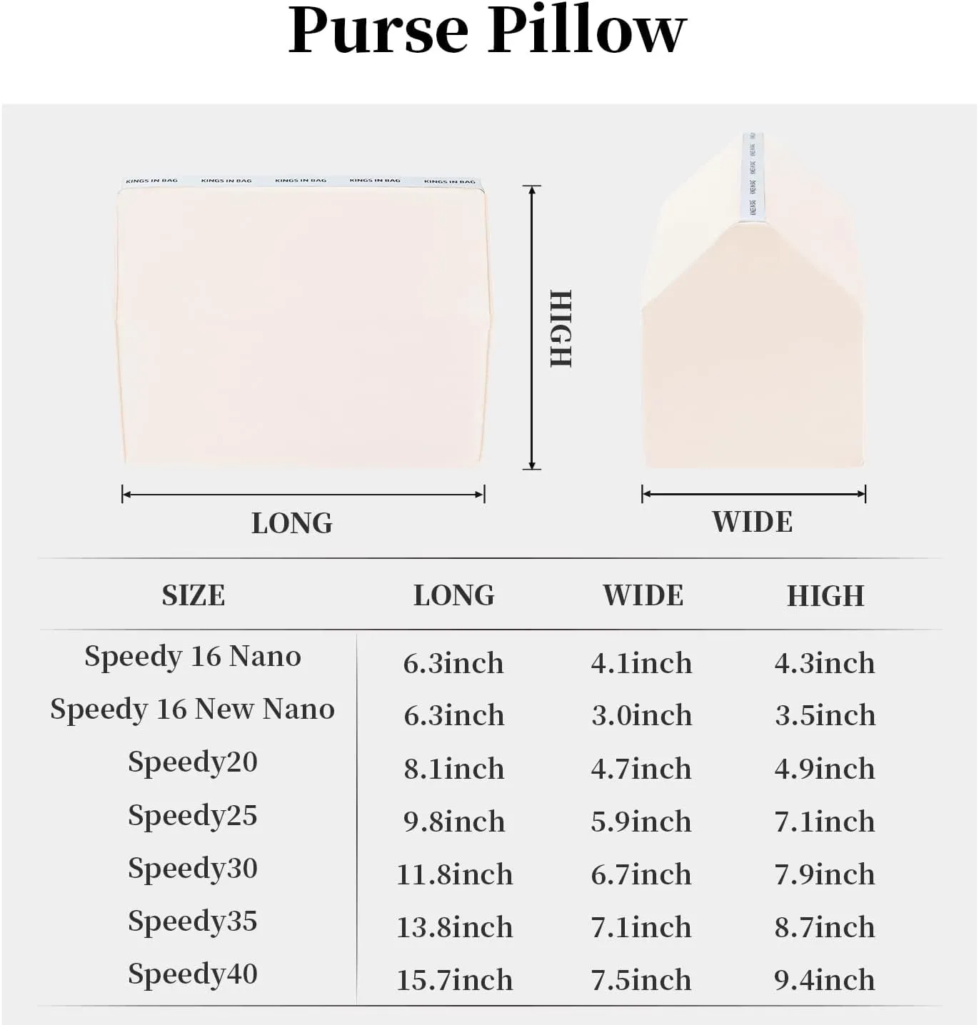Speedy 25 Bag Pillow, Purse Shaper Insert Compatible with LV Speedy Bag, Handbag Filler with Soft Silk Surface and Memory Foam Inner without Overfull, Moisture-proof (Craie, Speedy25)