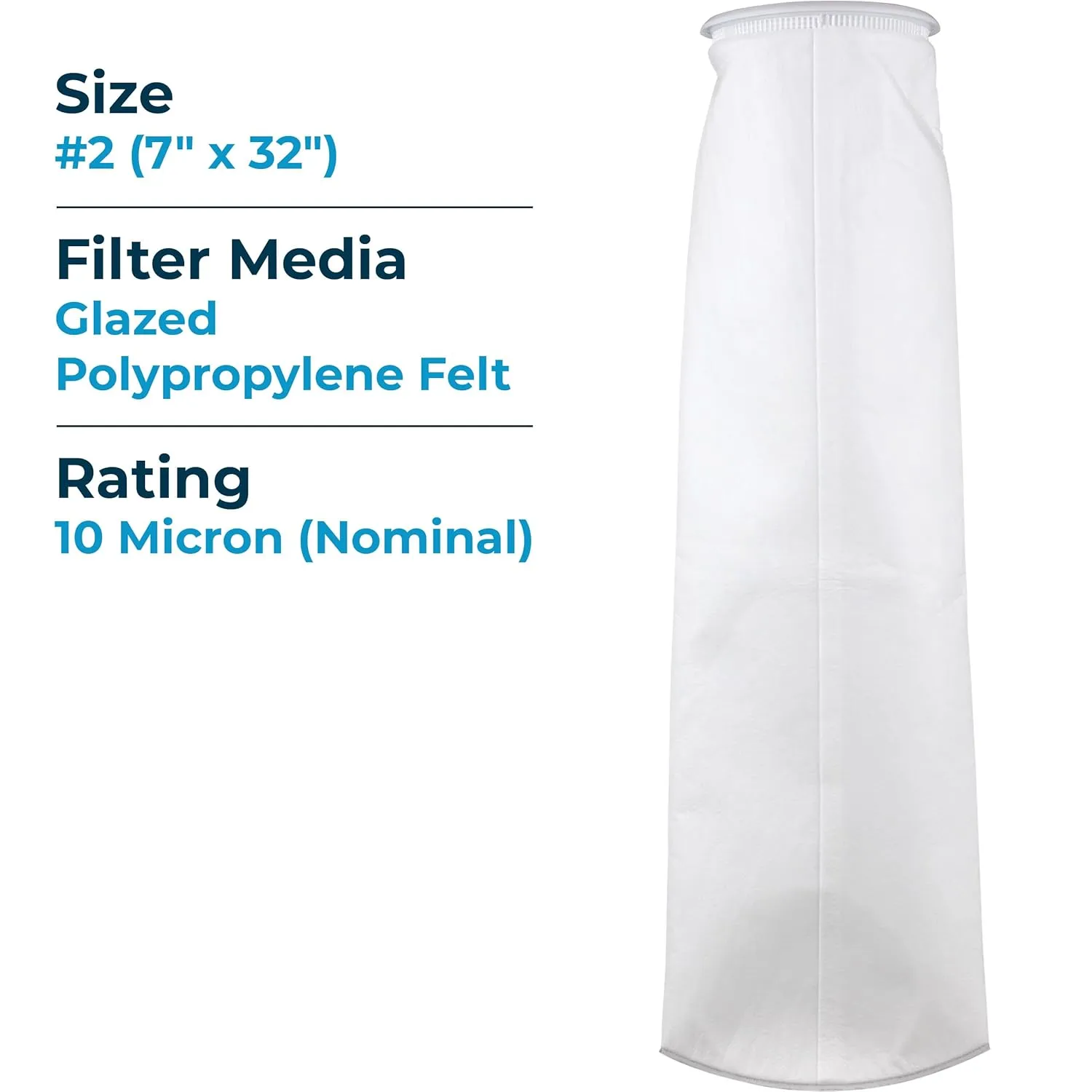 SpiroPure Size #2 Liquid Filter Bag 10 Micron, Polypropylene Felt, Polypropylene Ring (Case of 40)