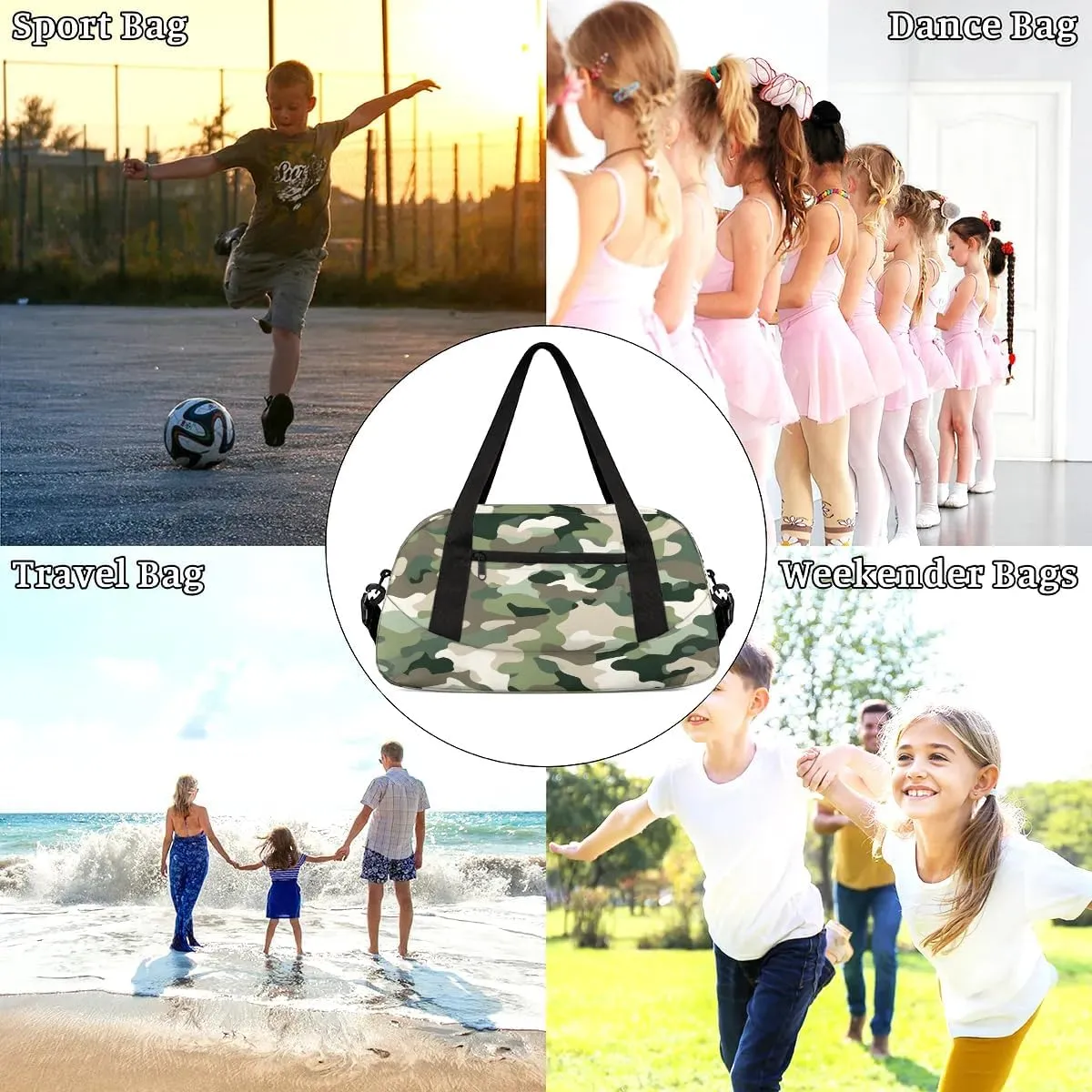 Sport Duffel Bag Camouflage Themed Kids Gym Bag Weekender Overnight Bags for Boys Girls Teens Carry On Workout Travel Bag