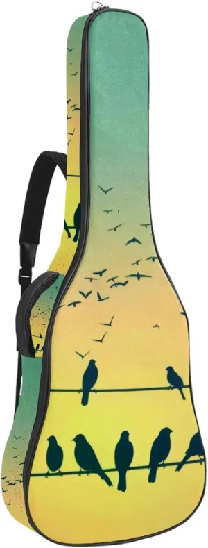 Spring Nature Sparrow Birds Silhouettes Acoustic Guitar Bag, Guitar Case Gig Bag 40 41 42 inch with Dual Adjustable Shoulder Strap and Back Hanger Loop