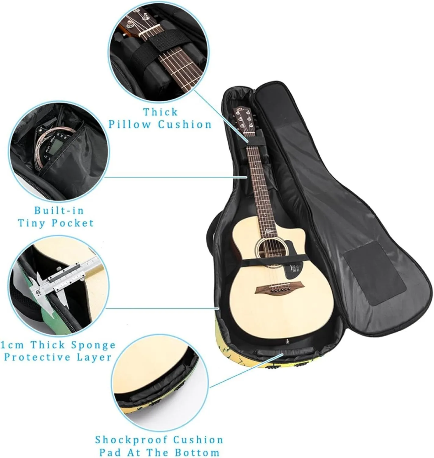 Spring Nature Sparrow Birds Silhouettes Acoustic Guitar Bag, Guitar Case Gig Bag 40 41 42 inch with Dual Adjustable Shoulder Strap and Back Hanger Loop
