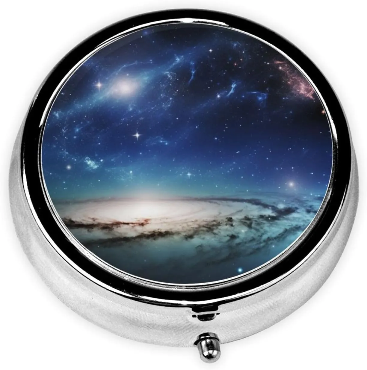 Starry Sky Universe Space Pill Box Round Pill Case for Pocket Purse 3 Compartment Medicine Pill Organizer Cute Portable Travel Pillbox Vitamin Cod Liver Oil Storage Box Unique Gift Organizer