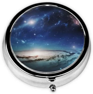 Starry Sky Universe Space Pill Box Round Pill Case for Pocket Purse 3 Compartment Medicine Pill Organizer Cute Portable Travel Pillbox Vitamin Cod Liver Oil Storage Box Unique Gift Organizer