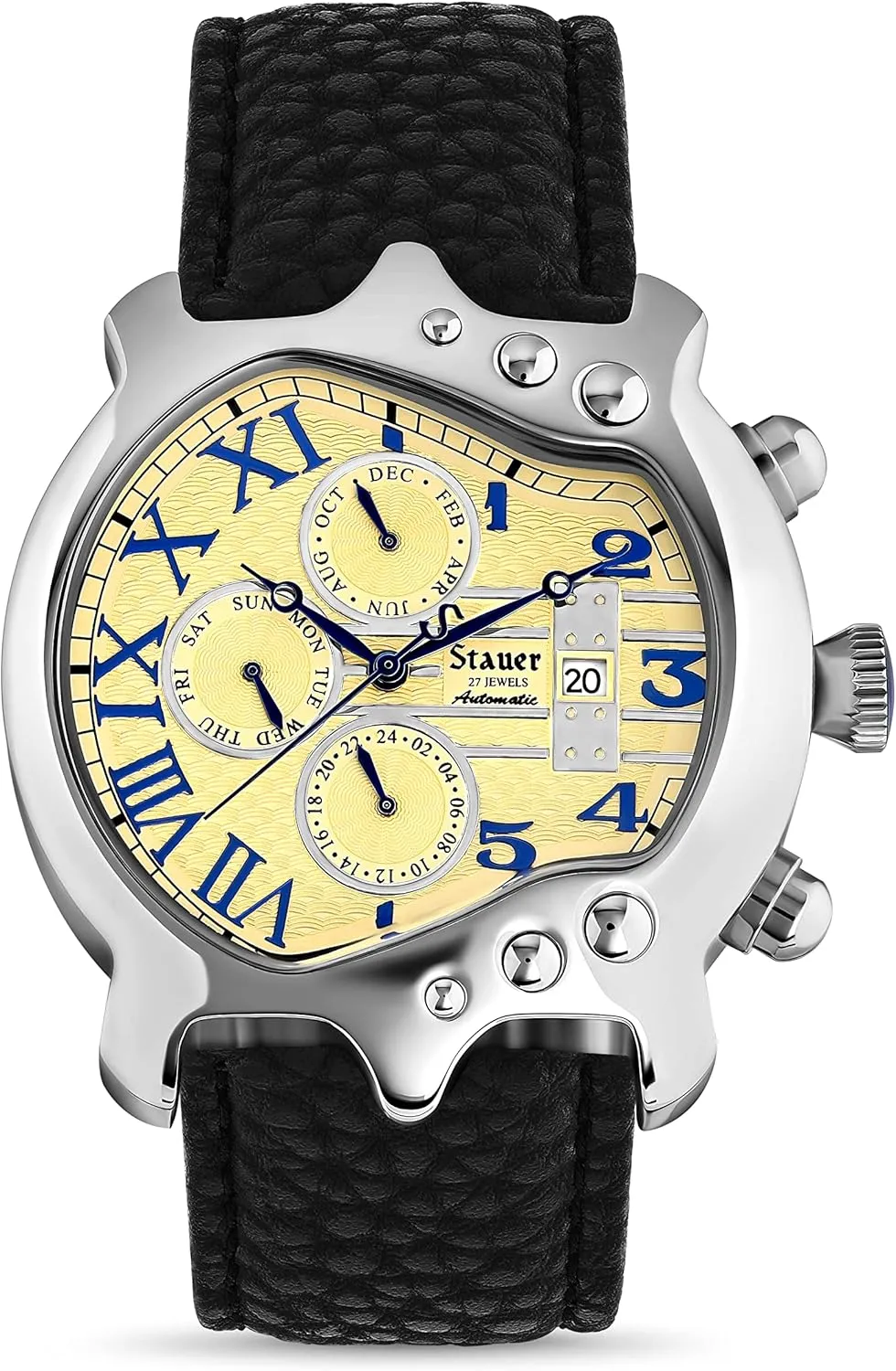 Stauer Guitar Automatic Watch for Men – Unique Vintage Guitar-Shaped Analog Watch – Black Genuine Leather Watch Band – Stainless Steel Watch Case – Elegant Present for Men