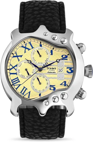 Stauer Guitar Automatic Watch for Men – Unique Vintage Guitar-Shaped Analog Watch – Black Genuine Leather Watch Band – Stainless Steel Watch Case – Elegant Present for Men