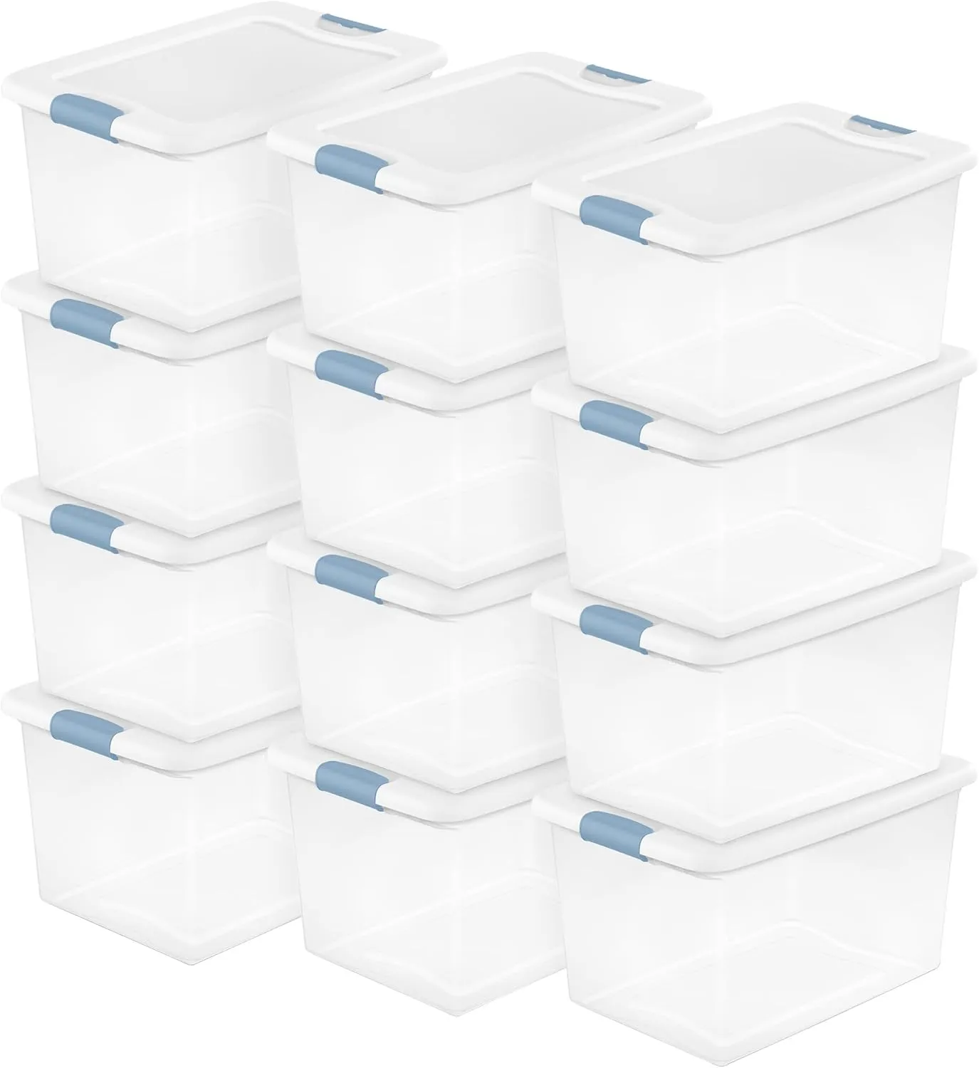 Sterilite 12-Pack Latching Box, Christmas Storage Bins w/ Lids, Clear Plastic, 64 Quart