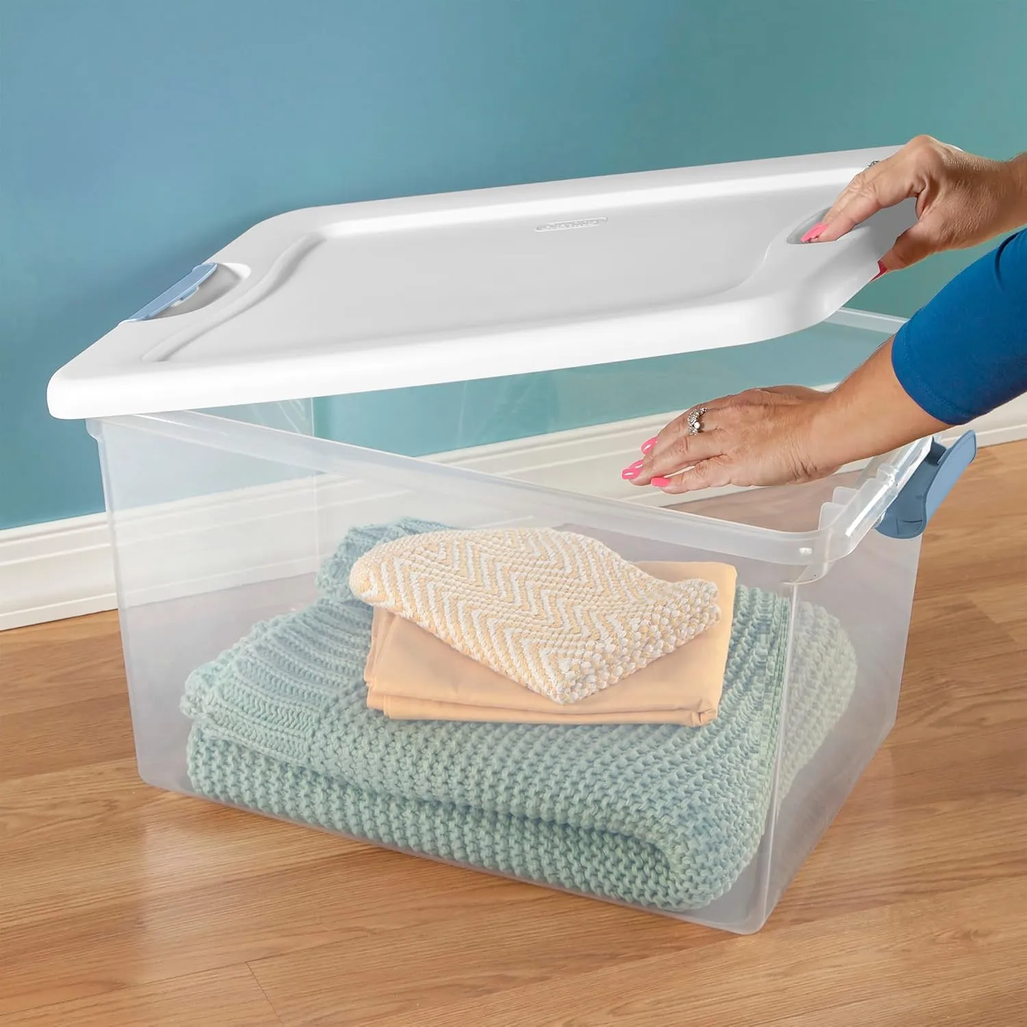 Sterilite 12-Pack Latching Box, Christmas Storage Bins w/ Lids, Clear Plastic, 64 Quart