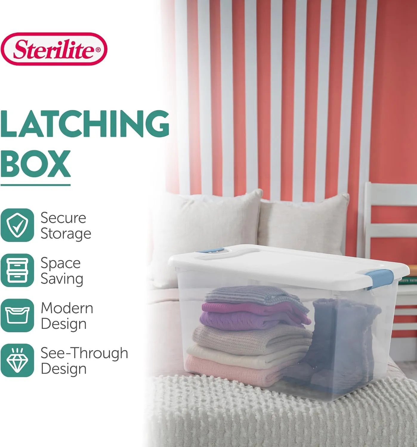 Sterilite 12-Pack Latching Box, Christmas Storage Bins w/ Lids, Clear Plastic, 64 Quart
