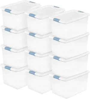 Sterilite 12-Pack Latching Box, Christmas Storage Bins w/ Lids, Clear Plastic, 64 Quart
