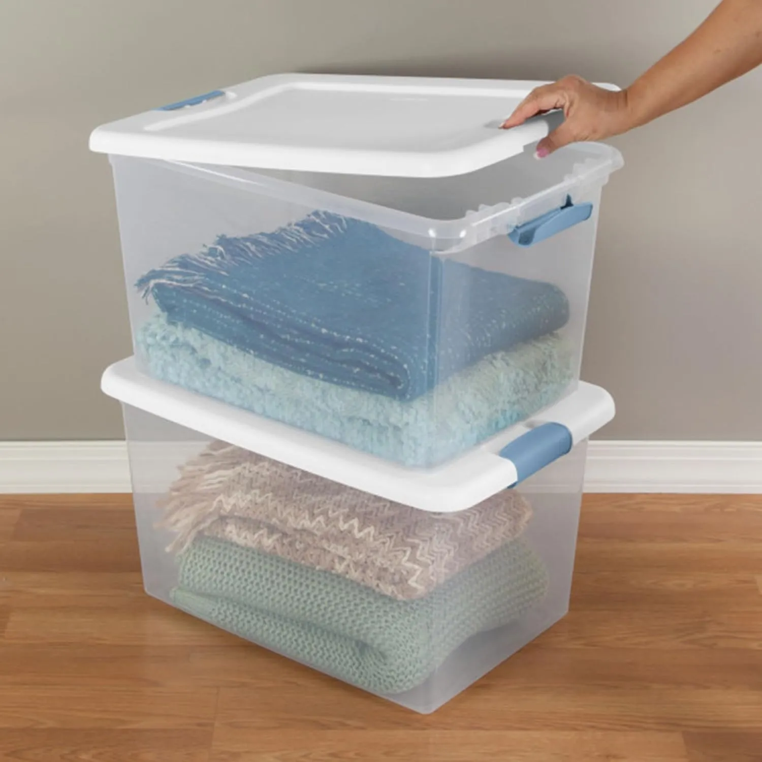 Sterilite 12-Pack Latching Box, Christmas Storage Bins w/ Lids, Clear Plastic, 64 Quart
