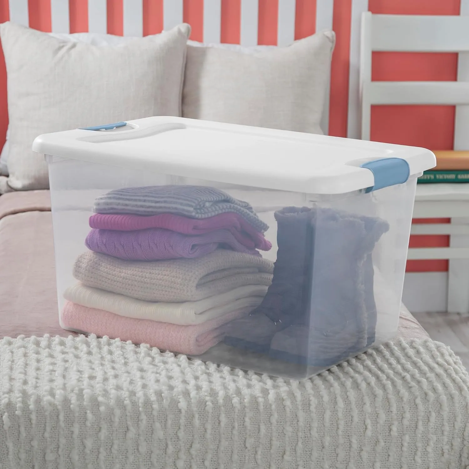 Sterilite 12-Pack Latching Box, Christmas Storage Bins w/ Lids, Clear Plastic, 64 Quart