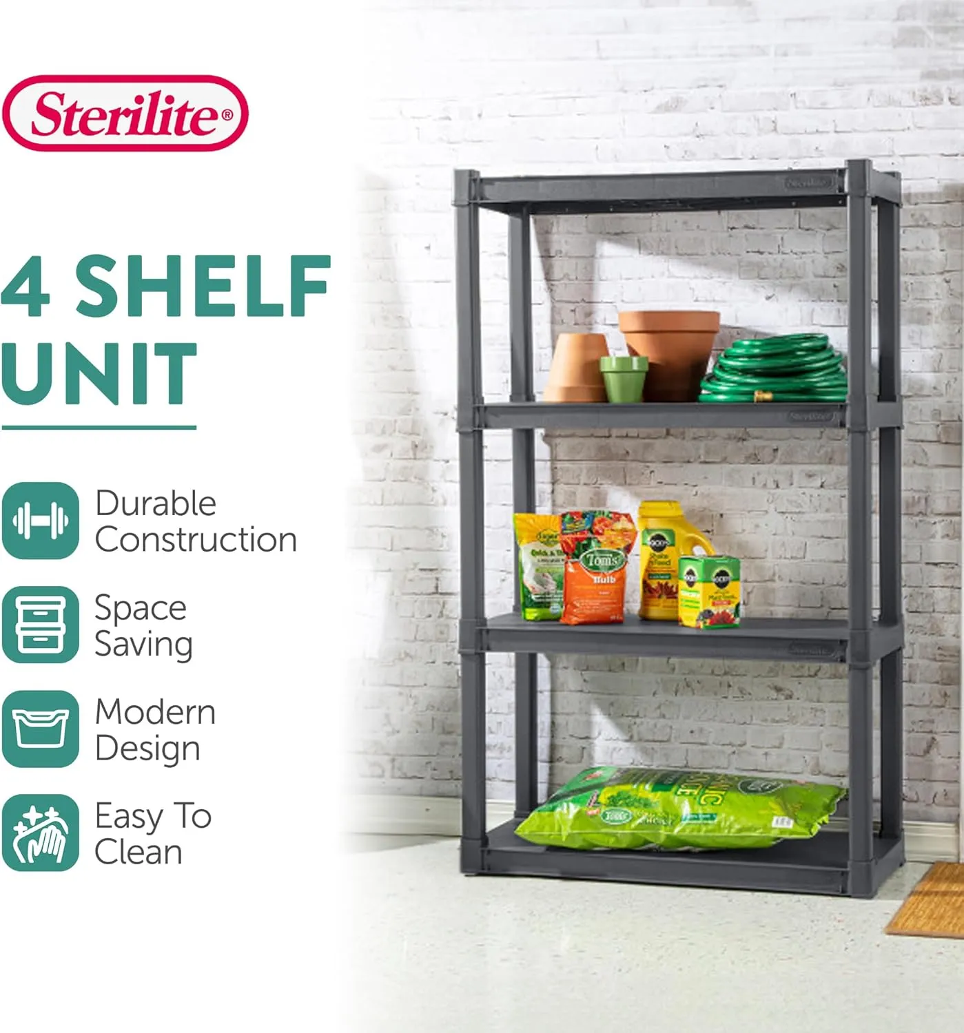 Sterilite 3-Pack 4 Shelf Unit, Heavy-Duty Shelving Storage and Utility Rack - Standing Plastic Organizer Shelves for Kitchen, Bathroom, and Garage