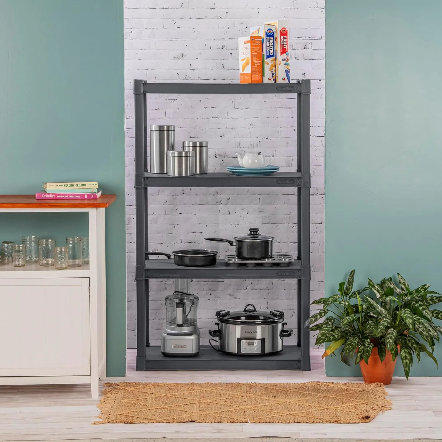 Sterilite 3-Pack 4 Shelf Unit, Heavy-Duty Shelving Storage and Utility Rack - Standing Plastic Organizer Shelves for Kitchen, Bathroom, and Garage