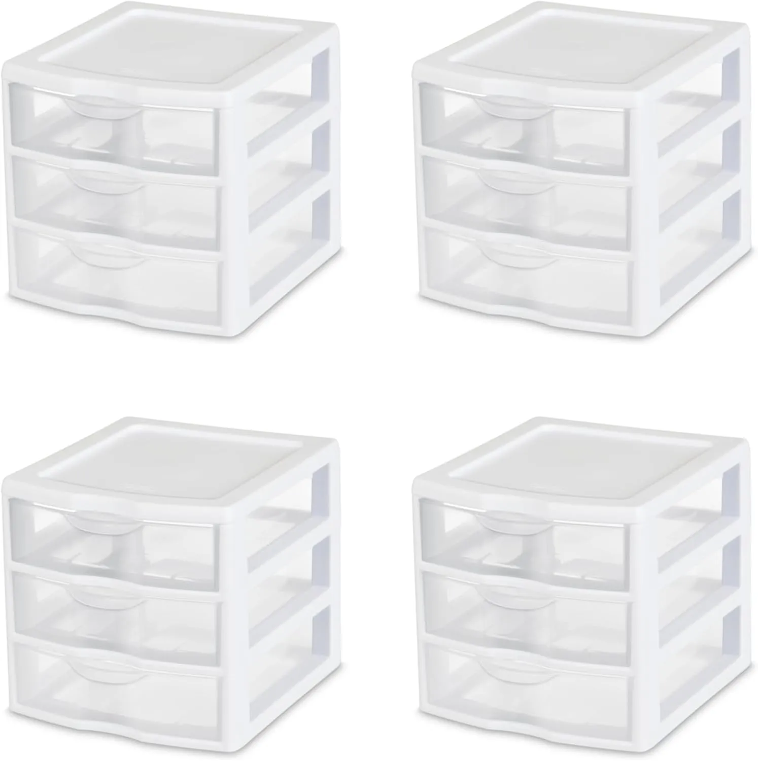 Sterilite 4-Pack Storage Organizer System for Home, Office or Dorm, 3-Drawer, White/Clear