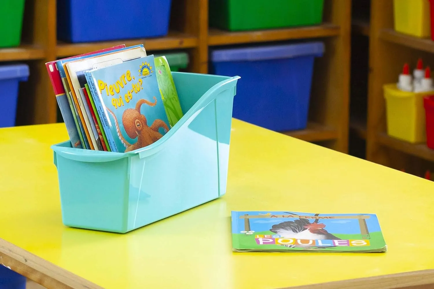 Storex Large Book Bin, Interlocking Plastic Organizer for Home, Office and Classroom, Black, 6-Pack (70109C06C)