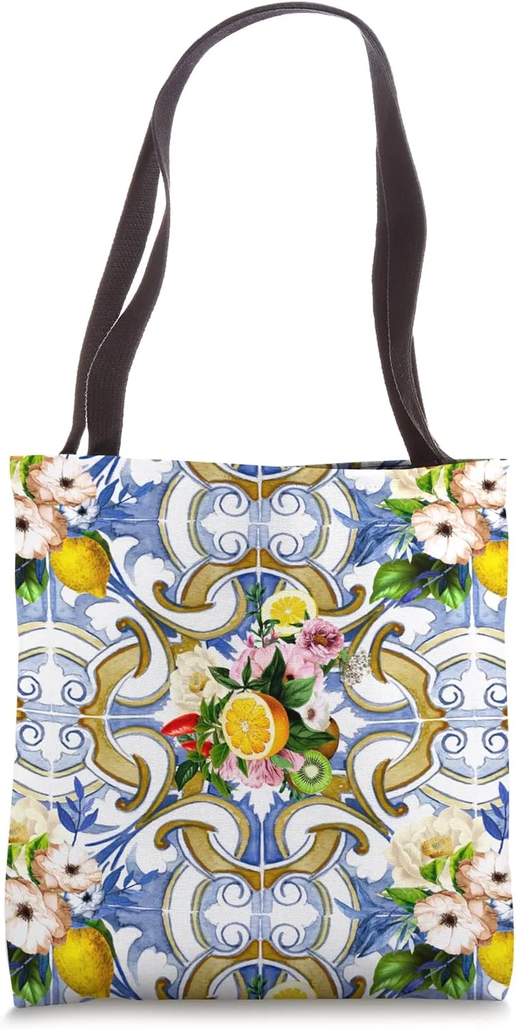 Summer,Italian,Sicilian style,lemon,mosaic art Tote Bag