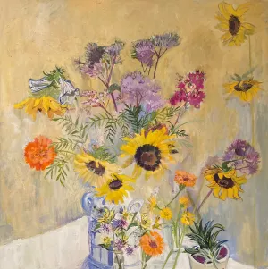 Sunflowers and Others C-LB348 Acrylic Flower Paintings by Lila Bacon 08-2020 36x36