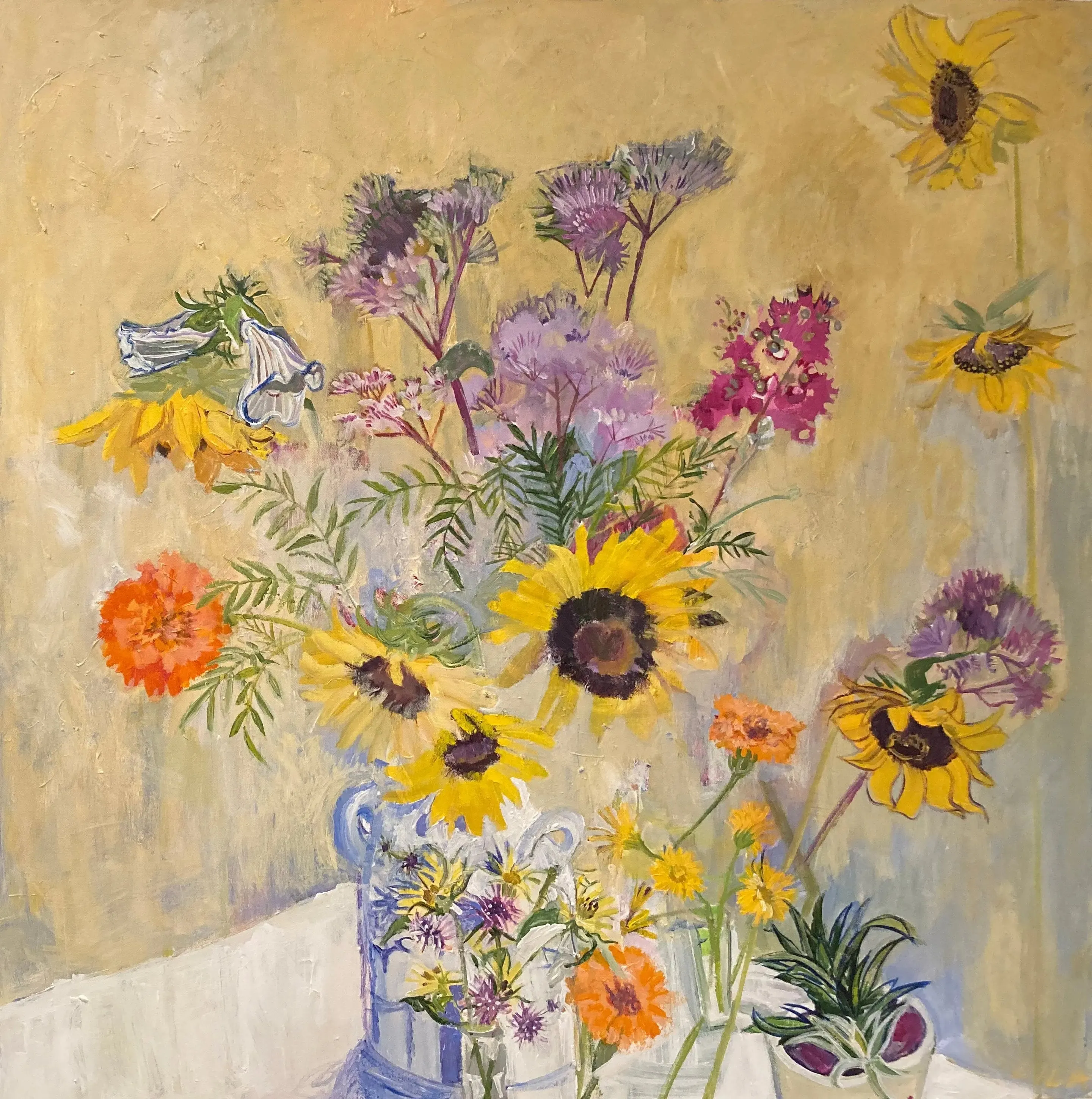 Sunflowers and Others C-LB348 Acrylic Flower Paintings by Lila Bacon 08-2020 36x36