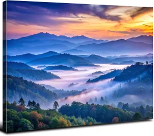 Sunset Great Smoky Mountain Wall Art Bedroom Nature Landscape Picture Wall Decor Canvas Print National Park Forest Scenery Posters Modern Artwork for Living Room Bathroom Office Home Decoration 12x16"