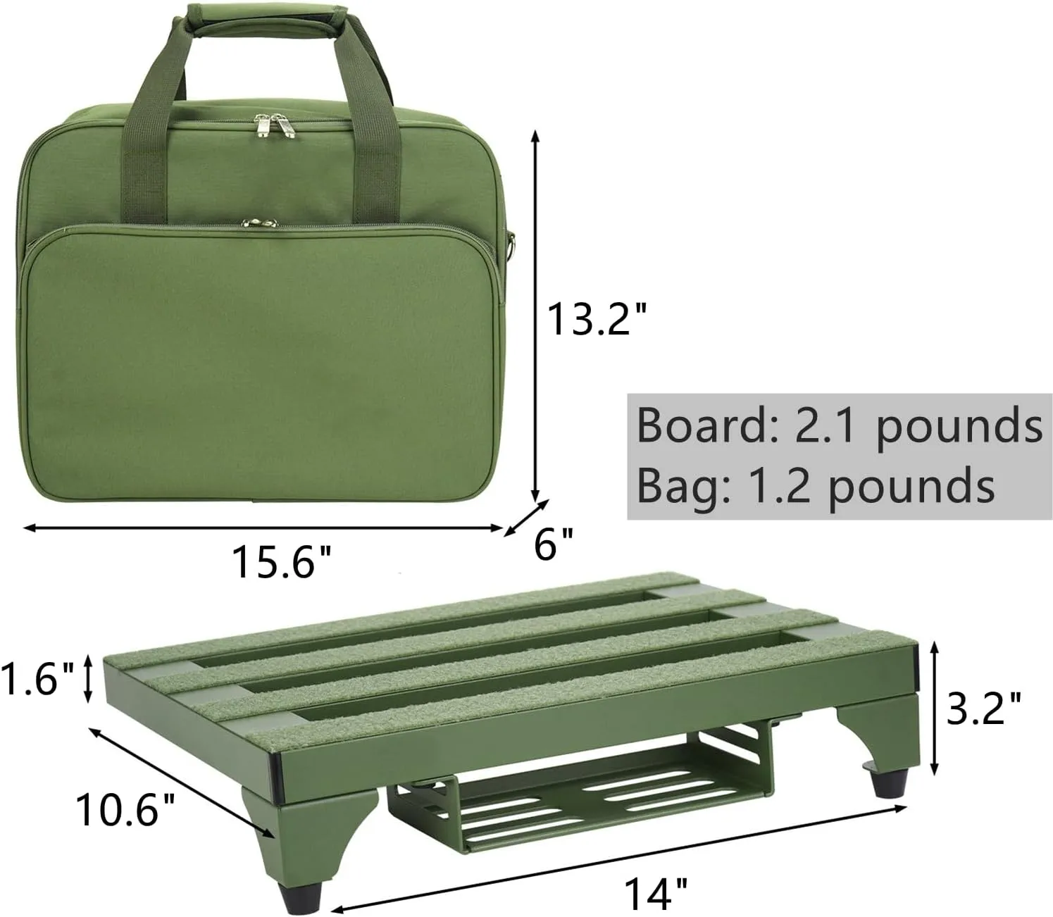Super Light 2.1 lb Guitar Pedal Board 14" x 10.6" Aluminum Alloy Pedalboard with Power Supply Cradle (Green, APB-14GN)