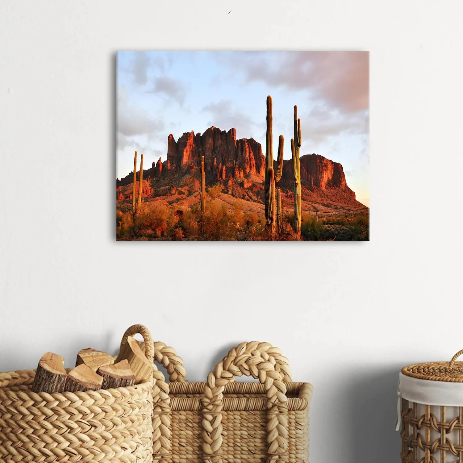 Superstition Desert Wall Art for Living Room Arizona Cactus Decor Mountain Pictures Wall Decor Nature Western Mountains Scenery Painting Sunset Canvas Prints Artwork Office Home Decoration 12x16"