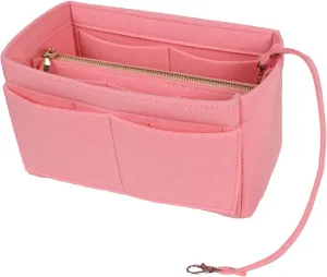 Surblue Purse Organizer Insert for Handbags, Felt Bag Organizer, Tote Bag Organizer, Tote Shaper Insert With Zippers, Thicken and Portable Handbag in Bag for Speedy Neverfull PM MM, (LightPink, M)
