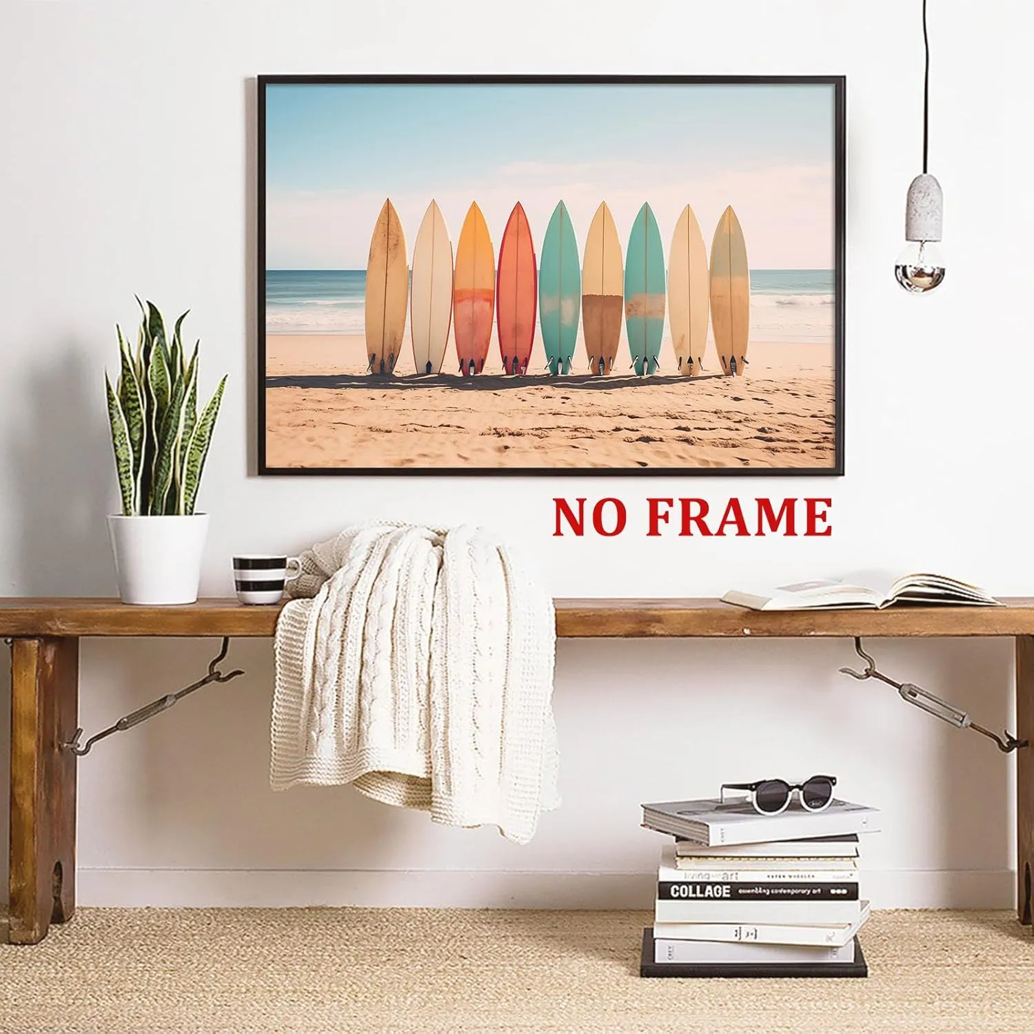Surfboard Canvas Beach Themed Artwork Surfing Summer Pictures Beach Landscape Print Vintage Surfboard Wall Art Tropical Coastal Canvas Aesthetic Ocean Pictures Coastal Summer Wall Art 16x24in No Frame