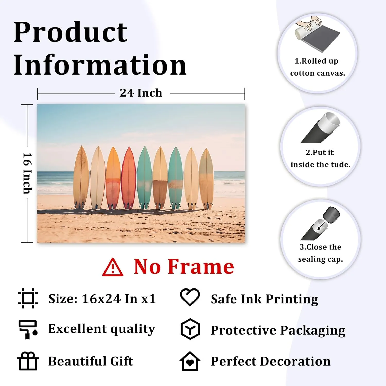 Surfboard Canvas Beach Themed Artwork Surfing Summer Pictures Beach Landscape Print Vintage Surfboard Wall Art Tropical Coastal Canvas Aesthetic Ocean Pictures Coastal Summer Wall Art 16x24in No Frame