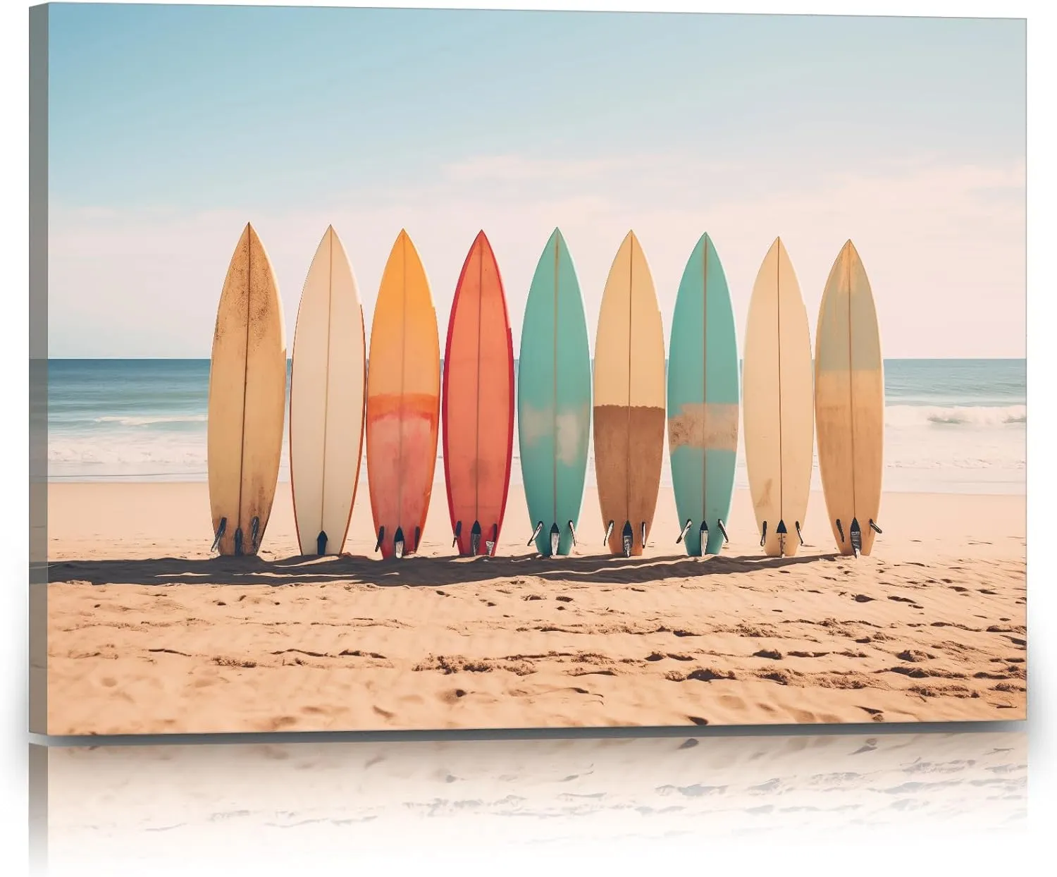 Surfboard Canvas Beach Themed Artwork Surfing Summer Pictures Beach Landscape Print Vintage Surfboard Wall Art Tropical Coastal Canvas Aesthetic Ocean Pictures Coastal Summer Wall Art 16x24in No Frame