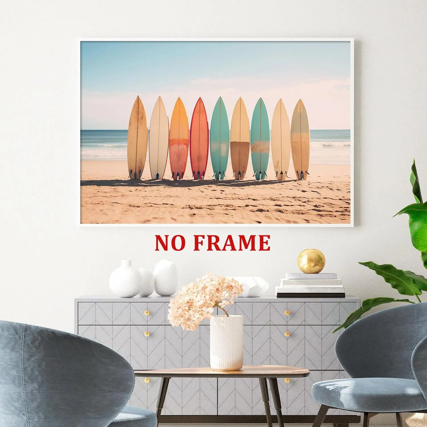 Surfboard Canvas Beach Themed Artwork Surfing Summer Pictures Beach Landscape Print Vintage Surfboard Wall Art Tropical Coastal Canvas Aesthetic Ocean Pictures Coastal Summer Wall Art 16x24in No Frame