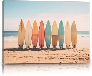 Surfboard Canvas Beach Themed Artwork Surfing Summer Pictures Beach Landscape Print Vintage Surfboard Wall Art Tropical Coastal Canvas Aesthetic Ocean Pictures Coastal Summer Wall Art 16x24in No Frame