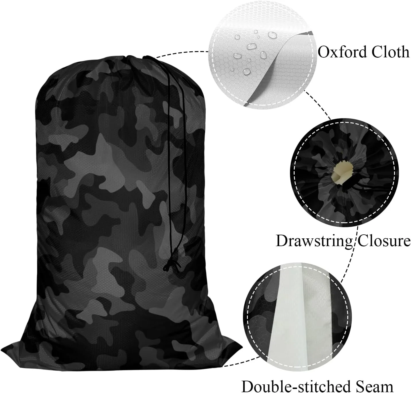 Swono Camouflage Pattern Extra Large Huge Heavy Duty Polyester Laundry Storage Bag with Drawstring, Modern Military Camo Jungle Woodland Machine Washable