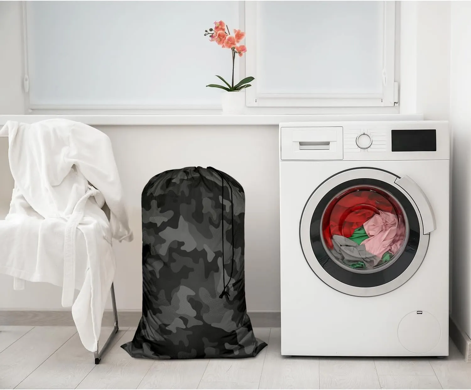 Swono Camouflage Pattern Extra Large Huge Heavy Duty Polyester Laundry Storage Bag with Drawstring, Modern Military Camo Jungle Woodland Machine Washable
