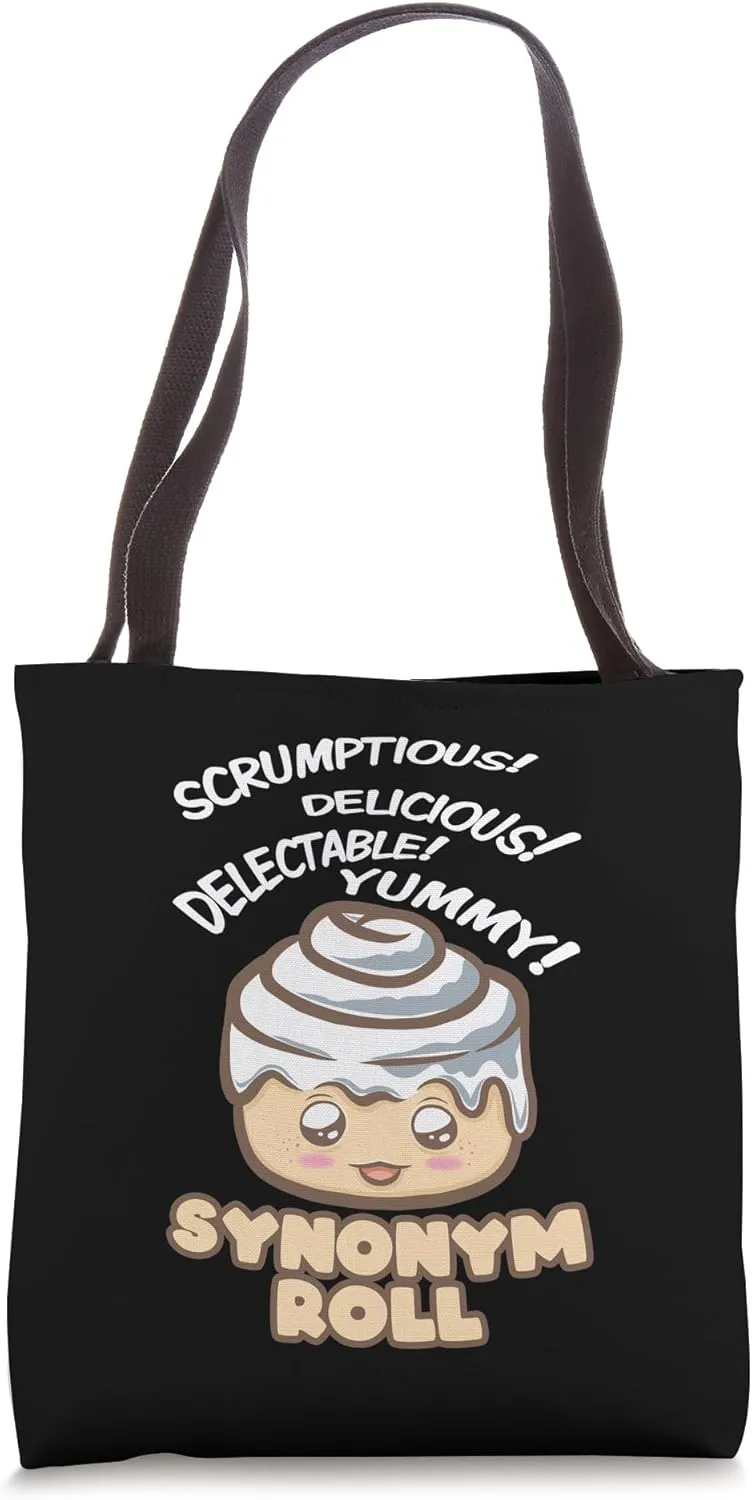 Synonym Roll Cinnamon Pastry Grammar English Teacher Baker Tote Bag