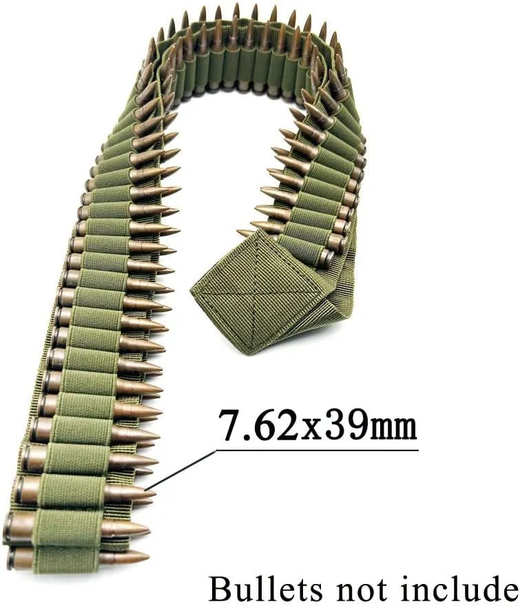 Tactical 100 Rounds 56" Rifle Pistol Bullet Cartridge Bandolier Ammo Belt Shell Holder Hunting Shooting for .357 7.62x39mm .38 .410 30-30 .270 9mm