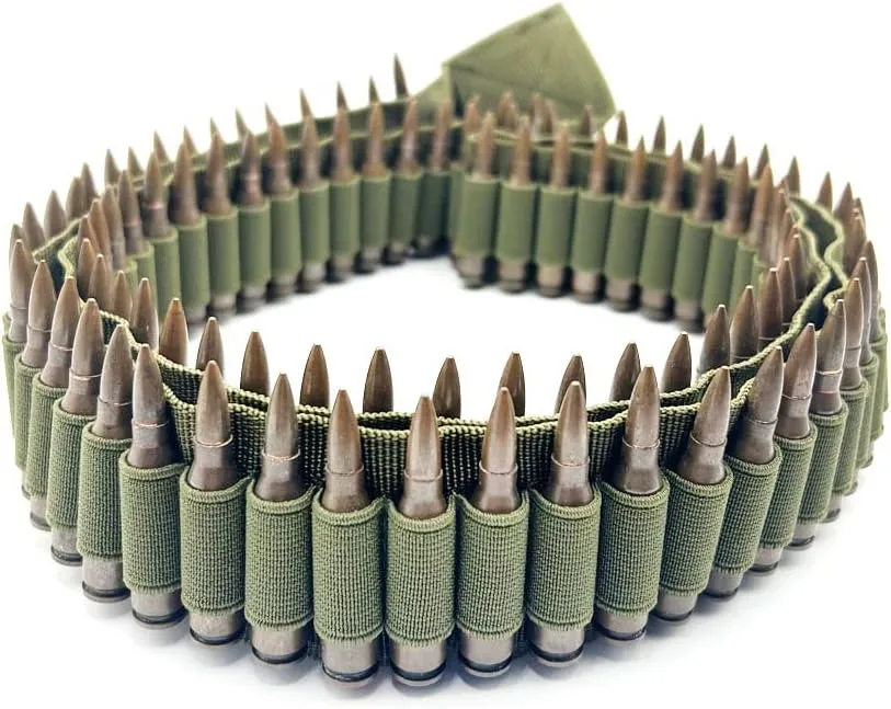 Tactical 100 Rounds 56" Rifle Pistol Bullet Cartridge Bandolier Ammo Belt Shell Holder Hunting Shooting for .357 7.62x39mm .38 .410 30-30 .270 9mm