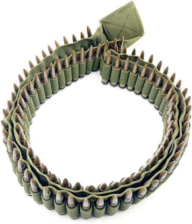 Tactical 100 Rounds 56" Rifle Pistol Bullet Cartridge Bandolier Ammo Belt Shell Holder Hunting Shooting for .357 7.62x39mm .38 .410 30-30 .270 9mm
