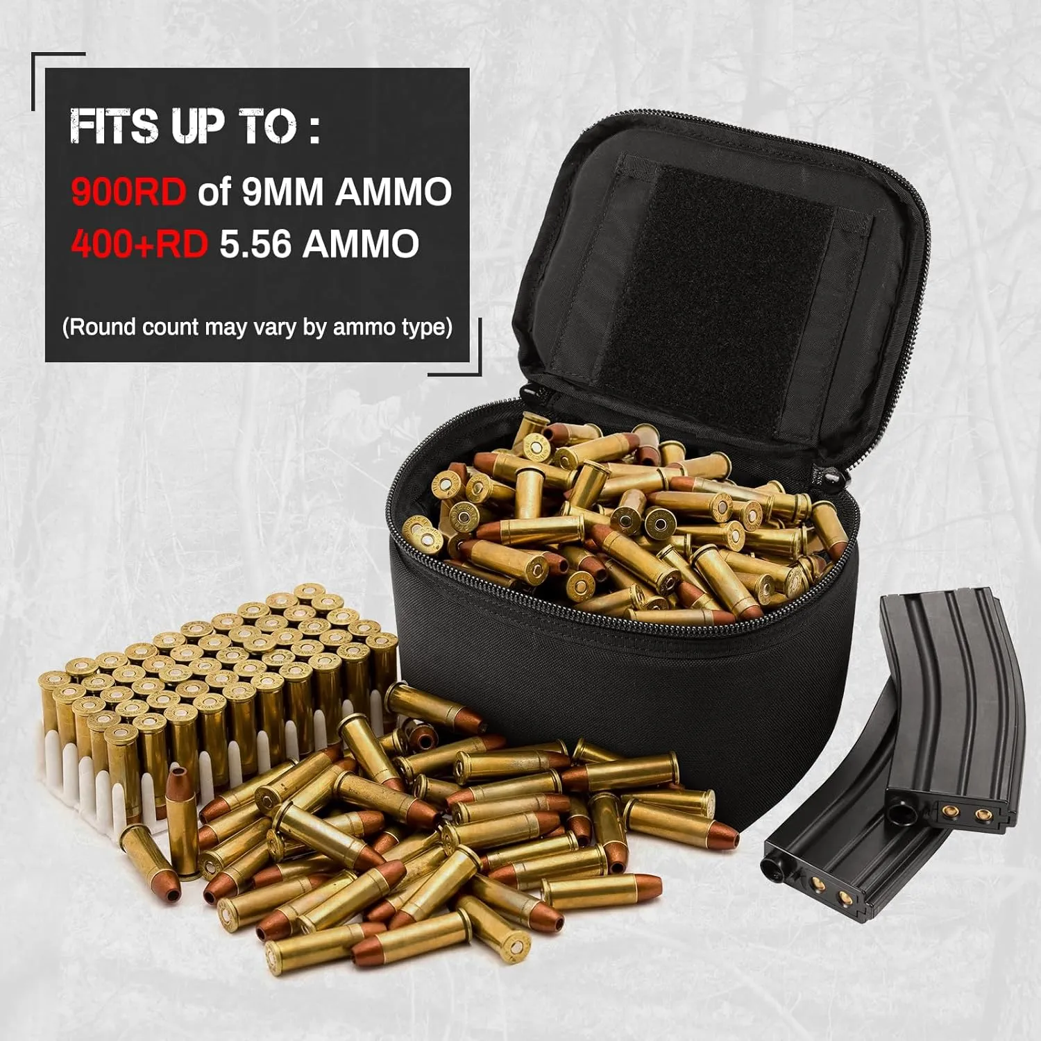 Tactical Ammo Bag, Detachable Inner Space Ammunition Carrier Pouch with ID Patches Ammos Transportation Bag for Pistol Rifle and Shotgun Range