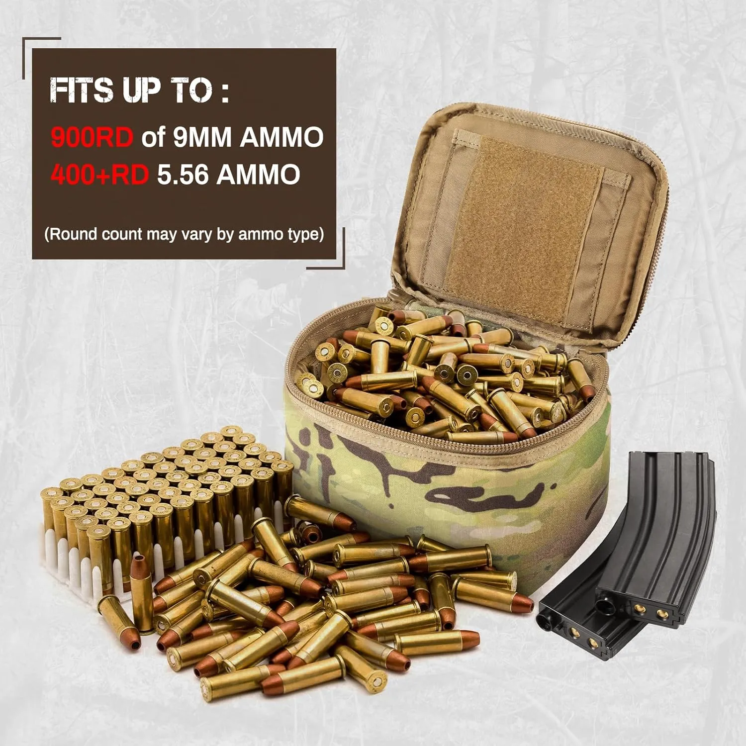 Tactical Ammo Bag, Detachable Inner Space Ammunition Carrier Pouch with ID Patches Ammos Transportation Bag for Pistol Rifle and Shotgun Range