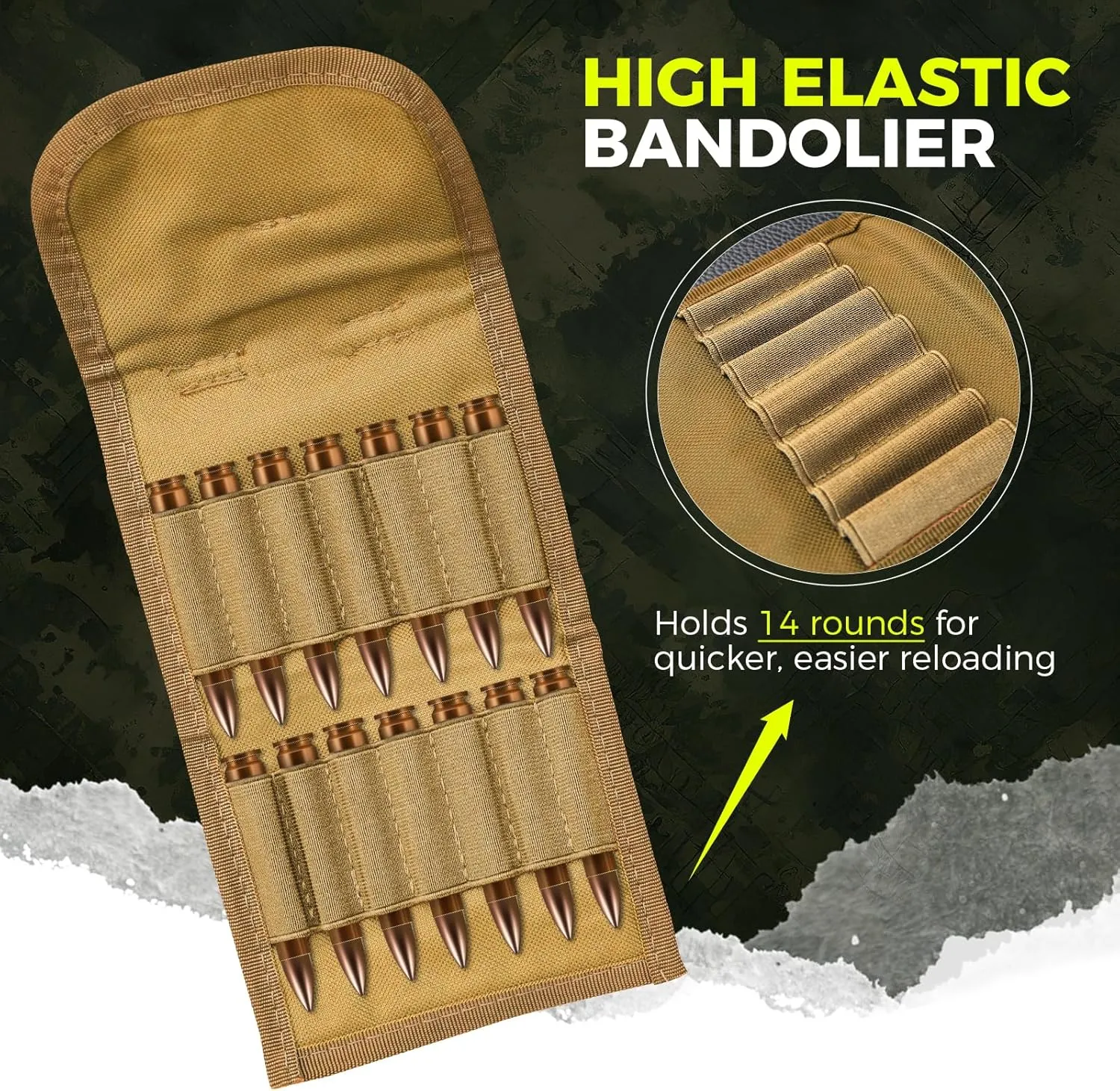 Tactical Ammo Pouch for Utility Hunting Rifle Foldable Ammo Wallet with Holds 14 Cartridges Firearm Ammunition Carrier Bag for Shooting Range with Gear Rifle Shell Holder Belt for Bullets