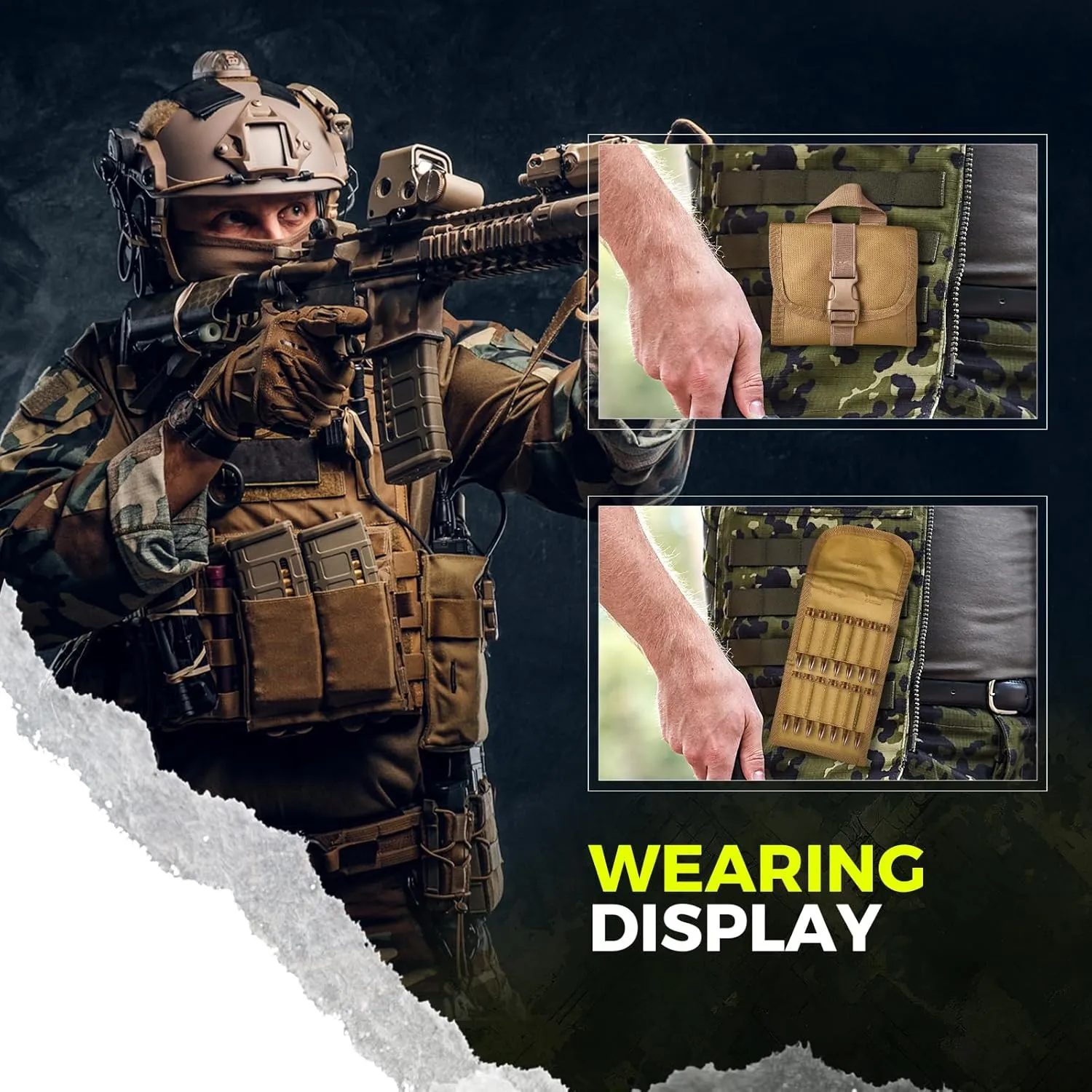 Tactical Ammo Pouch for Utility Hunting Rifle Foldable Ammo Wallet with Holds 14 Cartridges Firearm Ammunition Carrier Bag for Shooting Range with Gear Rifle Shell Holder Belt for Bullets