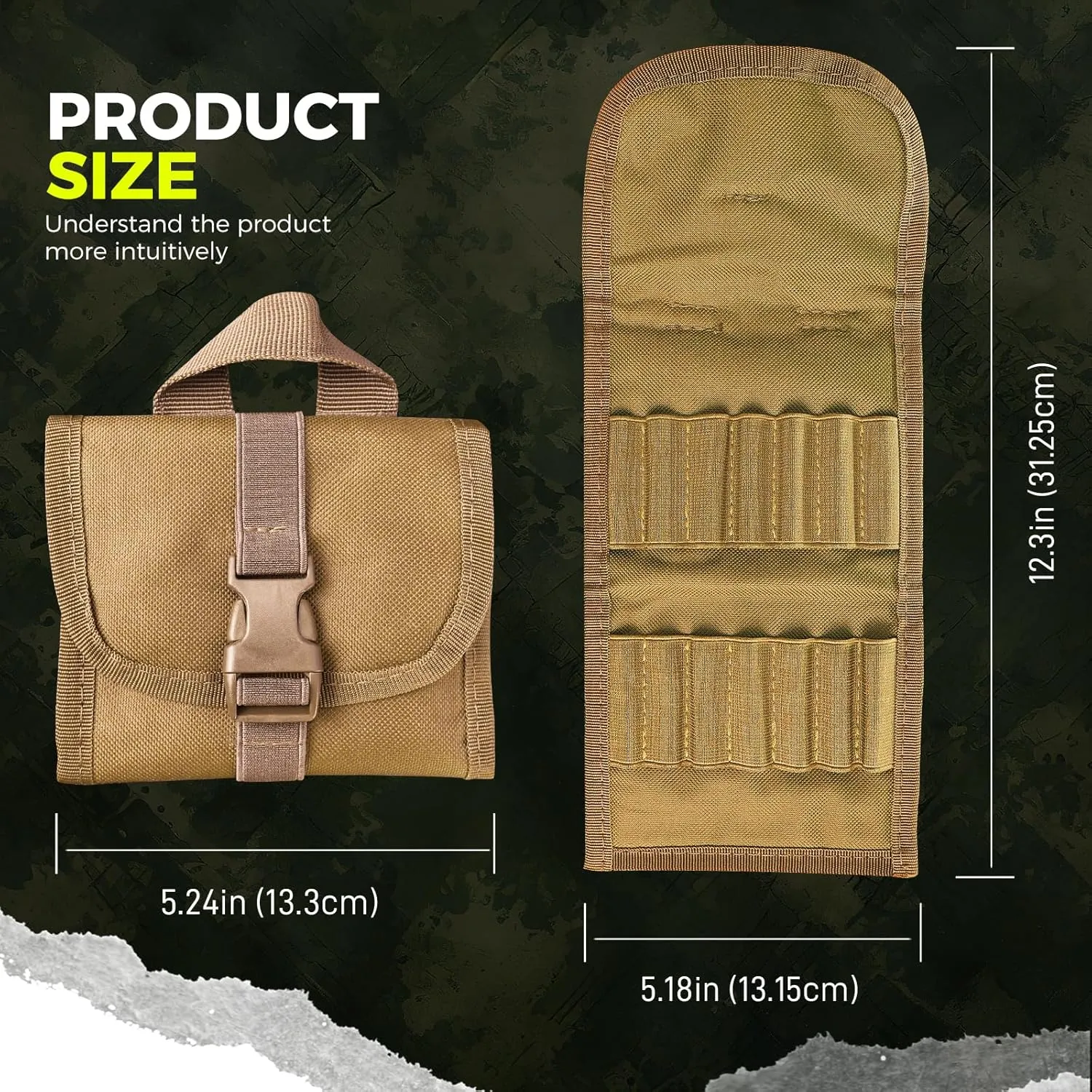 Tactical Ammo Pouch for Utility Hunting Rifle Foldable Ammo Wallet with Holds 14 Cartridges Firearm Ammunition Carrier Bag for Shooting Range with Gear Rifle Shell Holder Belt for Bullets