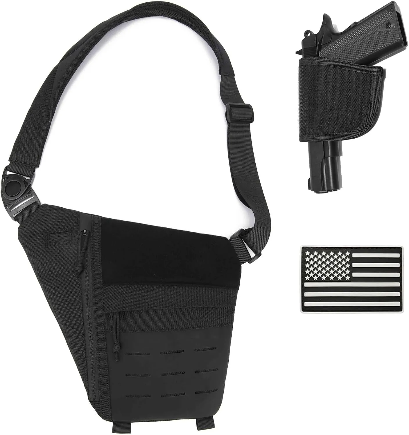 Tactical Chest Bag Mens Sling Backpack Pack Military Anti-Thief Shoulder Sling Bag With Gun Holster Patch
