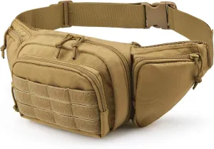 Tactical Fanny Pack Gun Holster for Men, Adjustable Waist Bag Zippered Pockets, Everyday Hip Pouch for Workout Travel Outdoor Running Hunting (Coyote Brown)